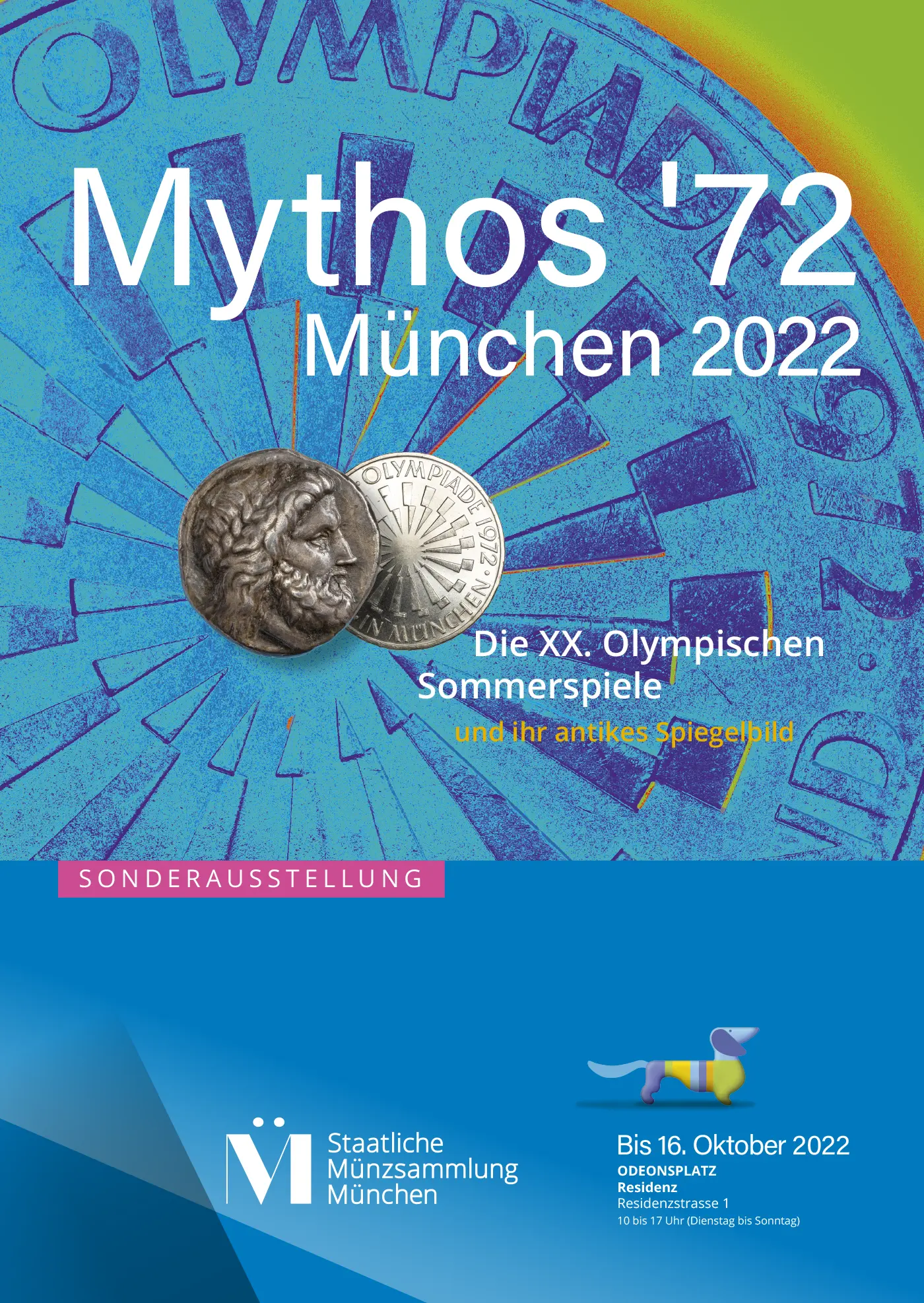 Mythos-72_Plakat-A1-design- grafiker-olympiaausstellung Key-Visual der Ausstellung in München Mythos-72. Plakat.